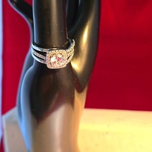 MDFUN Three-in-One Square Halo Ring set 18K WhiteGold Plated Cubic Zirconia